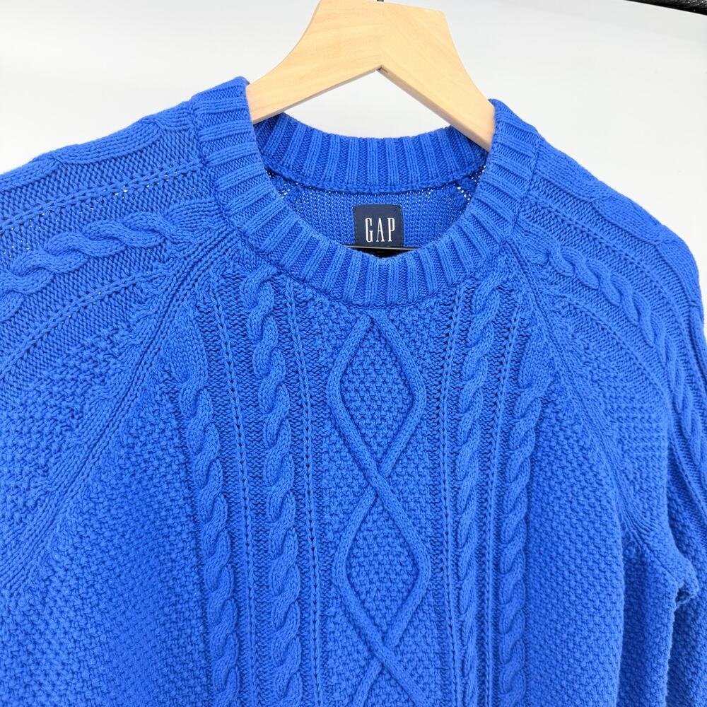 GAP Royal Cobalt Blue Chunky Cable Knit Cotton Sweater M Capsule Preppy Coastal